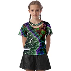 Digital Art Fractal Abstract Artwork 3d Floral Pattern Waves Vortex Sphere Nightmare Kids  Front Cut T-shirt by Cemarart