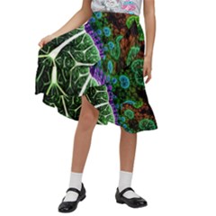 Digital Art Fractal Abstract Artwork 3d Floral Pattern Waves Vortex Sphere Nightmare Kids  Ruffle Flared Wrap Midi Skirt by Cemarart