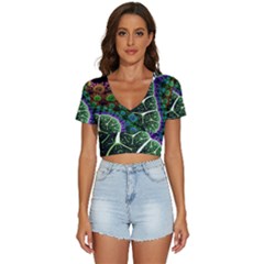 Digital Art Fractal Abstract Artwork 3d Floral Pattern Waves Vortex Sphere Nightmare V-neck Crop Top by Cemarart