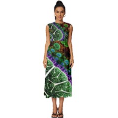 Digital Art Fractal Abstract Artwork 3d Floral Pattern Waves Vortex Sphere Nightmare Sleeveless Round Neck Midi Dress by Cemarart