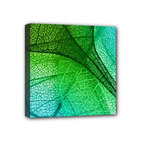 3d Leaves Texture Sheet Blue Green Mini Canvas 4  X 4  (stretched) by Cemarart