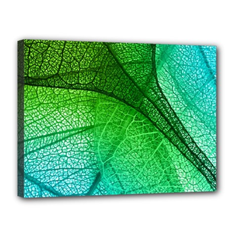 3d Leaves Texture Sheet Blue Green Canvas 16  X 12  (stretched) by Cemarart