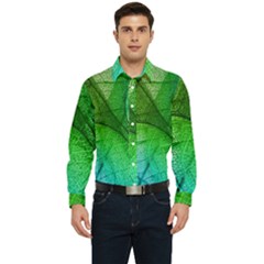 3d Leaves Texture Sheet Blue Green Men s Long Sleeve  Shirt by Cemarart