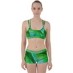 3d Leaves Texture Sheet Blue Green Perfect Fit Gym Set by Cemarart