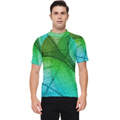 3d Leaves Texture Sheet Blue Green Men s Short Sleeve Rash Guard by Cemarart