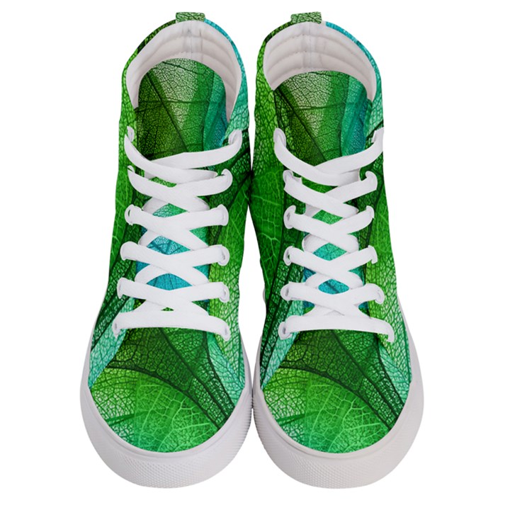 3d Leaves Texture Sheet Blue Green Men s Hi-Top Skate Sneakers