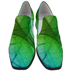 3d Leaves Texture Sheet Blue Green Women Slip On Heel Loafers by Cemarart