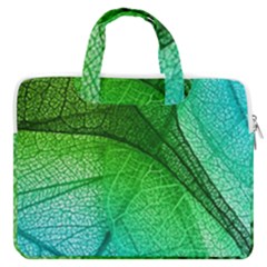 3d Leaves Texture Sheet Blue Green Macbook Pro 16  Double Pocket Laptop Bag  by Cemarart