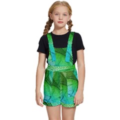 3d Leaves Texture Sheet Blue Green Kids  Short Overalls by Cemarart