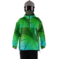 3d Leaves Texture Sheet Blue Green Men s Ski And Snowboard Waterproof Breathable Jacket by Cemarart