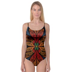 Fractal Floral Flora Ring Colorful Neon Art Camisole Leotard  by Cemarart