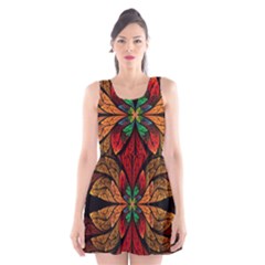 Fractal Floral Flora Ring Colorful Neon Art Scoop Neck Skater Dress by Cemarart