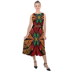 Fractal Floral Flora Ring Colorful Neon Art Midi Tie-back Chiffon Dress by Cemarart