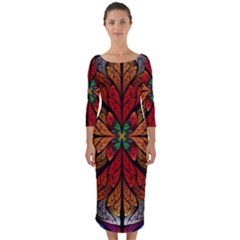 Fractal Floral Flora Ring Colorful Neon Art Quarter Sleeve Midi Bodycon Dress by Cemarart