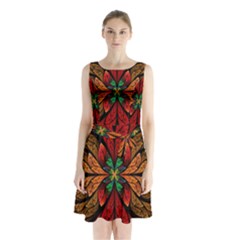 Fractal Floral Flora Ring Colorful Neon Art Sleeveless Waist Tie Chiffon Dress by Cemarart