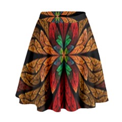 Fractal Floral Flora Ring Colorful Neon Art High Waist Skirt by Cemarart