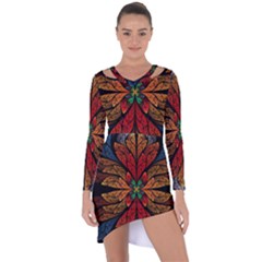 Fractal Floral Flora Ring Colorful Neon Art Asymmetric Cut-out Shift Dress by Cemarart