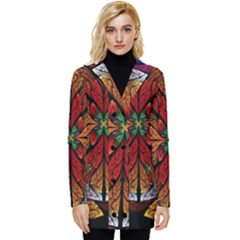 Fractal Floral Flora Ring Colorful Neon Art Button Up Hooded Coat 