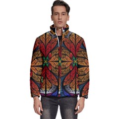 Fractal Floral Flora Ring Colorful Neon Art Men s Puffer Bubble Jacket Coat by Cemarart