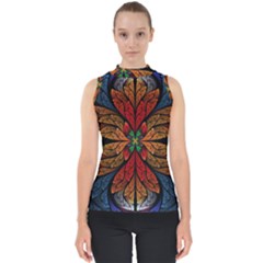 Fractal Floral Flora Ring Colorful Neon Art Mock Neck Shell Top by Cemarart