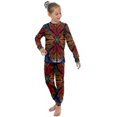 Fractal Floral Flora Ring Colorful Neon Art Kids  Long Sleeve Set  by Cemarart