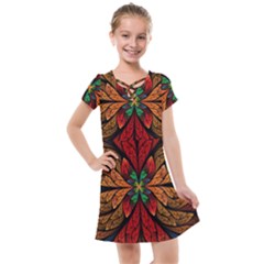 Fractal Floral Flora Ring Colorful Neon Art Kids  Cross Web Dress by Cemarart