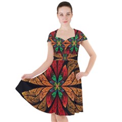 Fractal Floral Flora Ring Colorful Neon Art Cap Sleeve Midi Dress by Cemarart