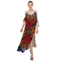 Fractal Floral Flora Ring Colorful Neon Art Maxi Chiffon Cover Up Dress by Cemarart