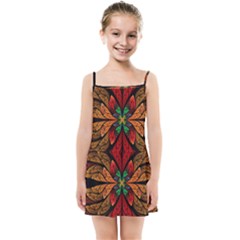 Fractal Floral Flora Ring Colorful Neon Art Kids  Summer Sun Dress by Cemarart