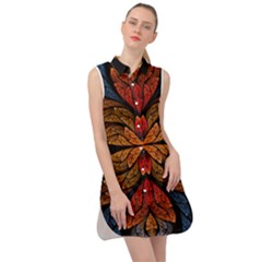 Fractal Floral Flora Ring Colorful Neon Art Sleeveless Shirt Dress by Cemarart