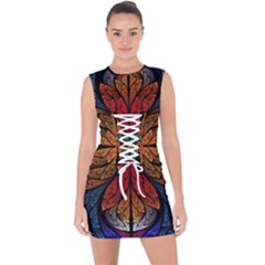 Fractal Floral Flora Ring Colorful Neon Art Lace Up Front Bodycon Dress by Cemarart