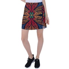 Fractal Floral Flora Ring Colorful Neon Art Tennis Skirt by Cemarart