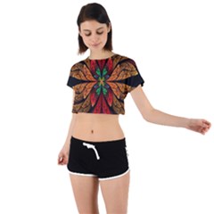 Fractal Floral Flora Ring Colorful Neon Art Tie Back Short Sleeve Crop T-shirt by Cemarart