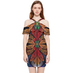 Fractal Floral Flora Ring Colorful Neon Art Shoulder Frill Bodycon Summer Dress by Cemarart