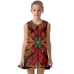 Fractal Floral Flora Ring Colorful Neon Art Kids  Pilgrim Collar Ruffle Hem Dress by Cemarart