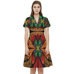 Fractal Floral Flora Ring Colorful Neon Art Short Sleeve Waist Detail Dress by Cemarart