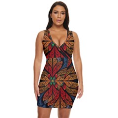 Fractal Floral Flora Ring Colorful Neon Art Draped Bodycon Dress