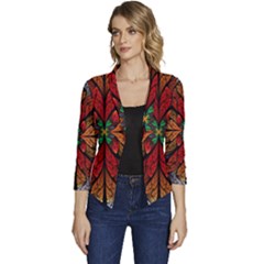 Fractal Floral Flora Ring Colorful Neon Art Women s Casual 3/4 Sleeve Spring Jacket by Cemarart