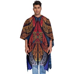 Fractal Floral Flora Ring Colorful Neon Art Men s Hooded Rain Ponchos by Cemarart