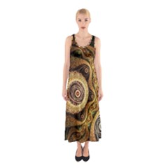 Fractal Floral Ornament Wave Vintage Retro Sleeveless Maxi Dress by Cemarart