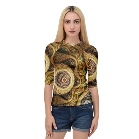 Fractal Floral Ornament Wave Vintage Retro Quarter Sleeve Raglan T-shirt by Cemarart