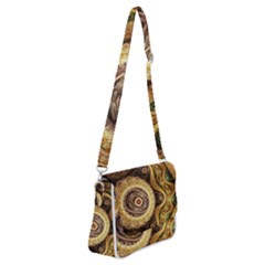 Fractal Floral Ornament Wave Vintage Retro Shoulder Bag With Back Zipper by Cemarart