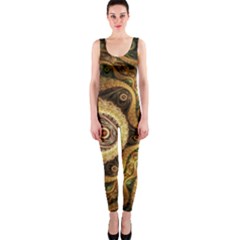 Fractal Floral Ornament Wave Vintage Retro One Piece Catsuit by Cemarart