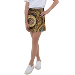 Fractal Floral Ornament Wave Vintage Retro Kids  Tennis Skirt by Cemarart