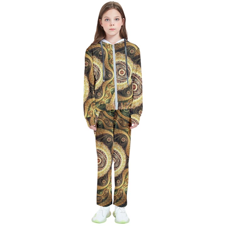 Fractal Floral Ornament Wave Vintage Retro Kids  Tracksuit