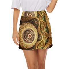 Fractal Floral Ornament Wave Vintage Retro Mini Front Wrap Skirt by Cemarart