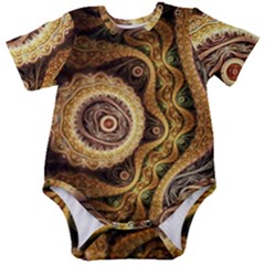 Fractal Floral Ornament Wave Vintage Retro Baby Short Sleeve Bodysuit by Cemarart