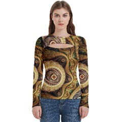 Fractal Floral Ornament Wave Vintage Retro Women s Cut Out Long Sleeve T-shirt by Cemarart