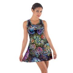 Floral Fractal 3d Art Pattern Cotton Racerback Dress by Cemarart