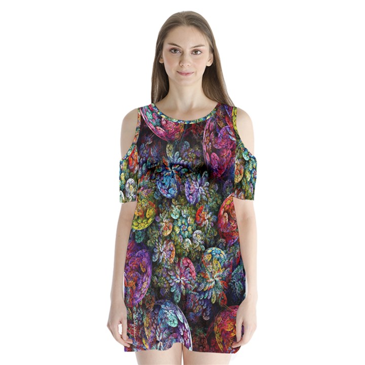 Floral Fractal 3d Art Pattern Shoulder Cutout Velvet One Piece